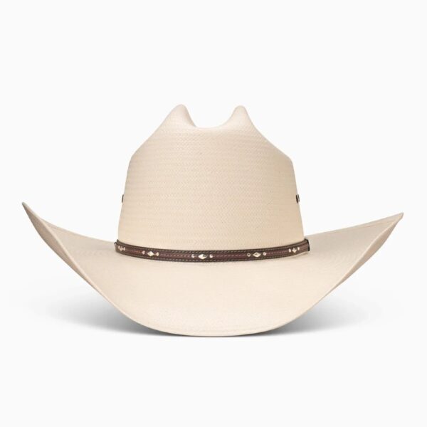 A front-facing look at the Resistol 10X Kingman Straw Cowboy Hat.