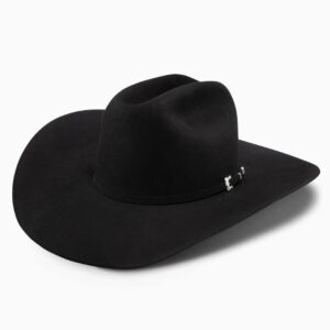 A 3/4 turned Resistol 20X Black Gold 72 Profile Cowboy Hat.