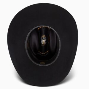 A shot of the underbrim on a Resistol 20X Black Gold 72 Profile Cowboy Hat.