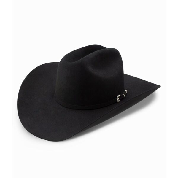 A 3/4 turned Resistol 20X Black Gold Cowboy Hat.