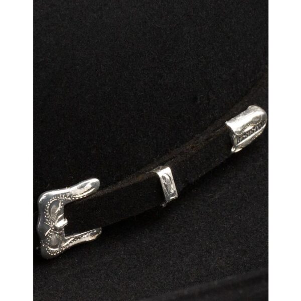 A closeup look at the hatband on a Resistol 20X Black Gold Cowboy Hat.