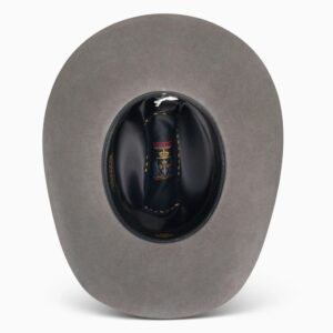 A shot of the underbrim on a Resistol 20X Tarrant Charcoal Cowboy Hat.