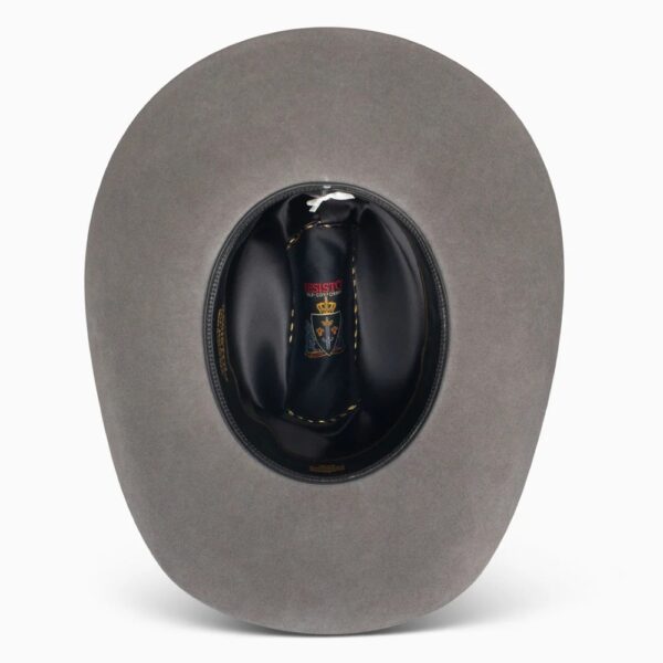 A shot of the underbrim on a Resistol 20X Tarrant Charcoal Cowboy Hat.