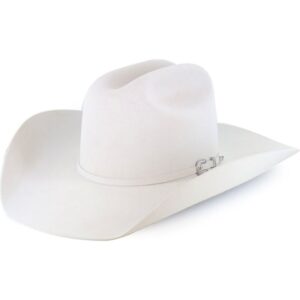 A 3/4 turned Resistol 20X Tarrant Silver Belly Cowboy Hat.