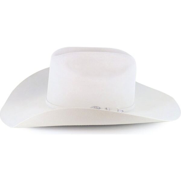 A profile look at the Resistol 20X Tarrant Silver Belly Cowboy Hat.