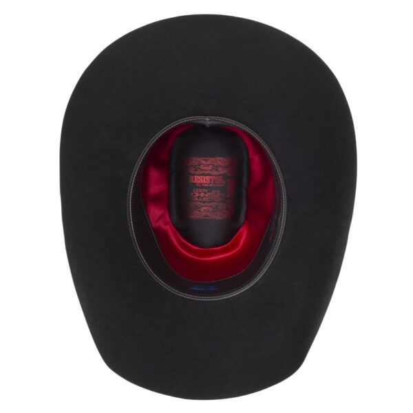 A shot of the underbrim on a Resistol 3X 9th Round Black - Cody Johnson Cowboy Hat.