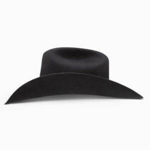 A profile look at the Resistol 3X Tucker 75 Profile Black Cowboy Hat.
