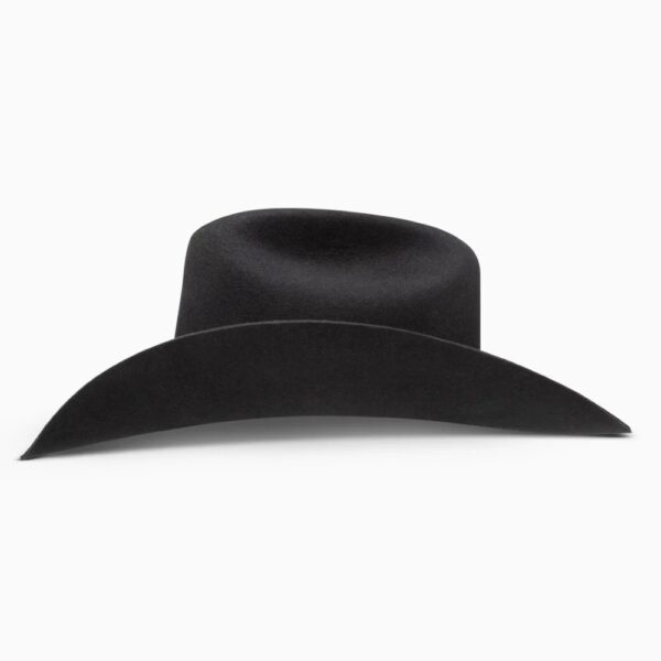 A profile look at the Resistol 3X Tucker 75 Profile Black Cowboy Hat.