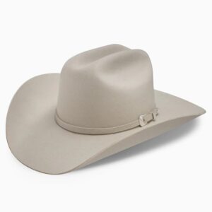 A 3/4 turned Resistol 3X Tucker Bone Cowboy Hat.