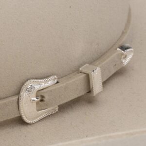 A closeup look at the hatband on a Resistol 3X Tucker Bone Cowboy Hat.