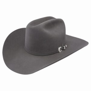 A 3/4 turned Resistol 3X Tucker Granite Cowboy Hat.