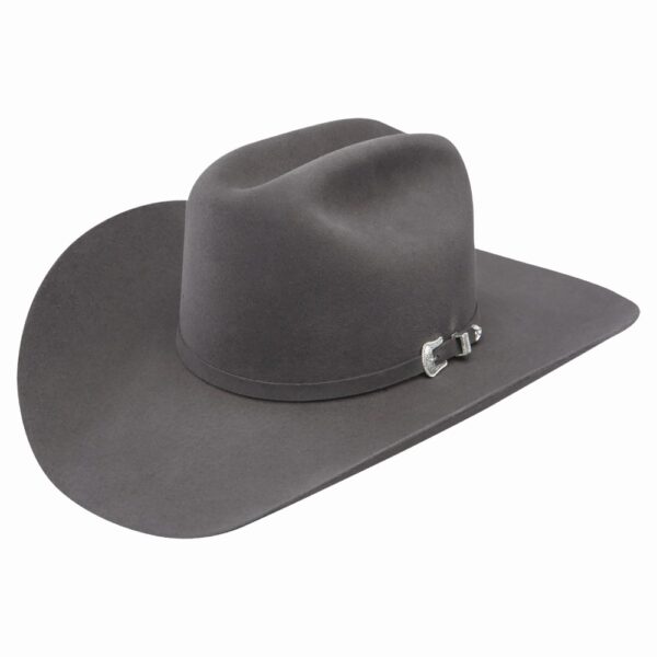 A 3/4 turned Resistol 3X Tucker Granite Cowboy Hat.