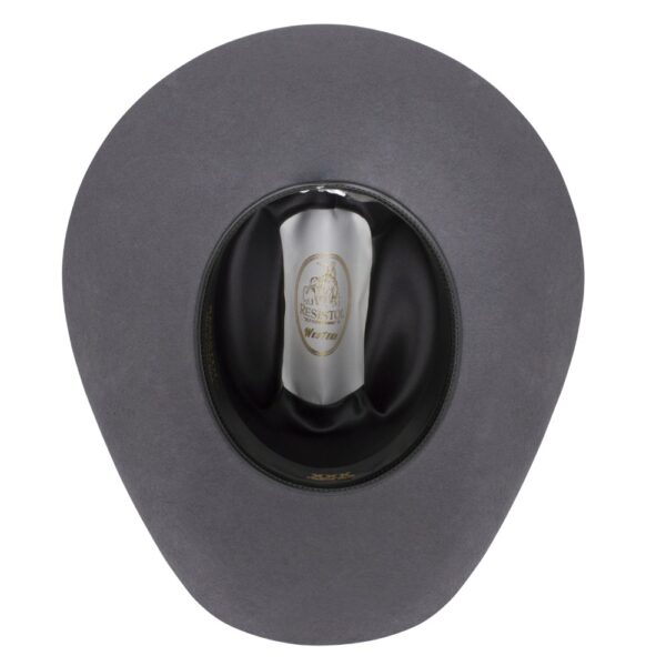 A shot of the underbrim on a Resistol 3X Tucker Granite Cowboy Hat.