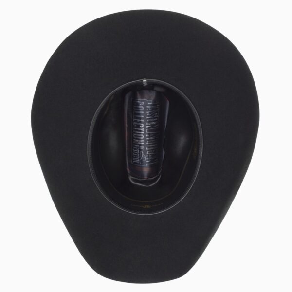 A shot of the underbrim on a Resistol 4X Amarillo Sky Black - Jason Aldean Cowboy Hat.