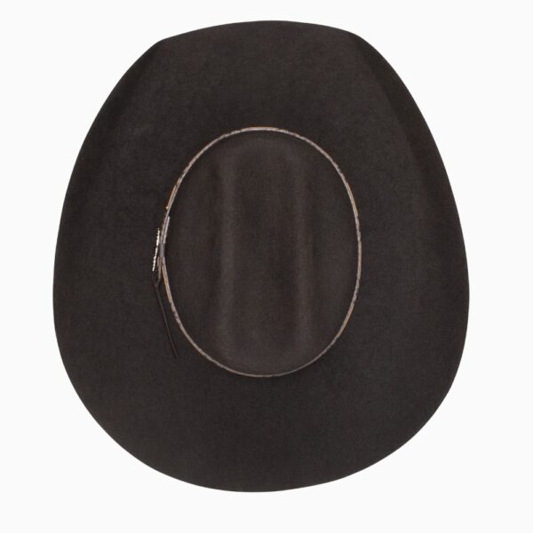 A look at the crown of a Resistol 4X Amarillo Sky Chocolate - Jason Aldean Cowboy Hat.