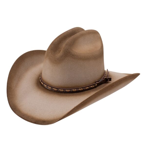 A 3/4 turned Resistol 4X Dirt Road Stone - Jason Aldean Cowboy Hat.