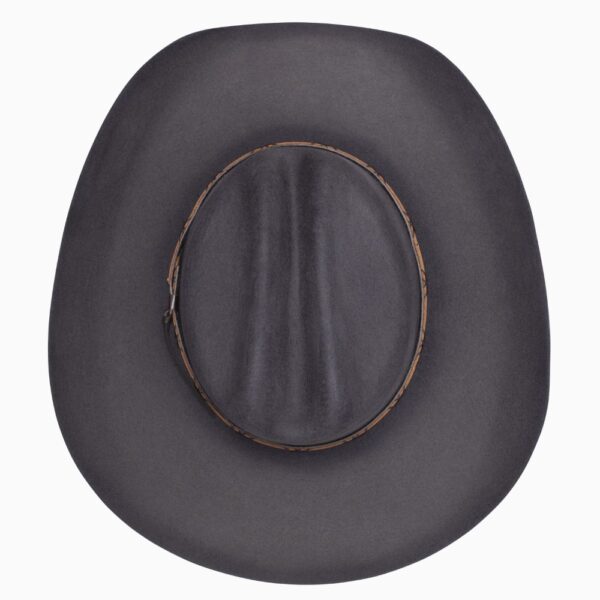 A look at the crown of a Resistol 4X Rearview Town Granite - Jason Aldean Cowboy Hat.
