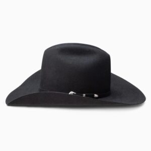 A profile look at the Resistol 6X Midnight Black Cowboy Hat.