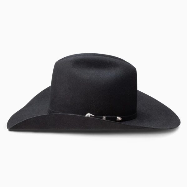 A profile look at the Resistol 6X Midnight Black Cowboy Hat.