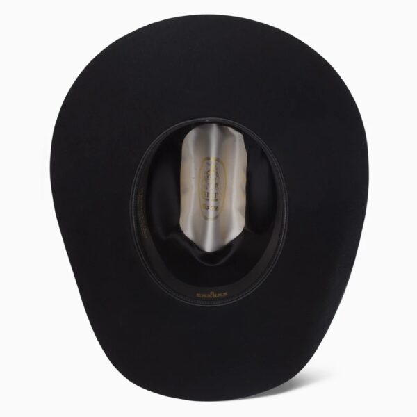 A shot of the underbrim on a Resistol 6X Midnight Black Cowboy Hat.