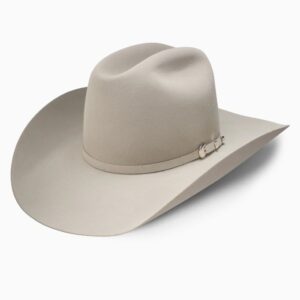 A 3/4 turned Resistol 6X Midnight Silver Belly Cowboy Hat.