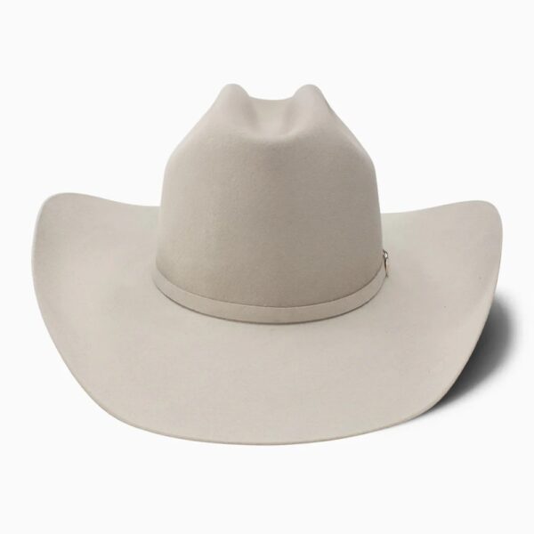 A front-facing look at the Resistol 6X Midnight Silver Belly Cowboy Hat.