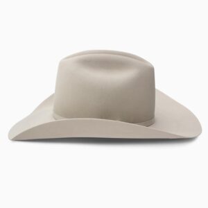 A profile look at the Resistol 6X Midnight Silver Belly Cowboy Hat.