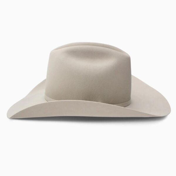 A profile look at the Resistol 6X Midnight Silver Belly Cowboy Hat.