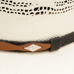 A closeup look at the hatband on a Resistol 7X Anders Natural Straw Cowboy Hat.