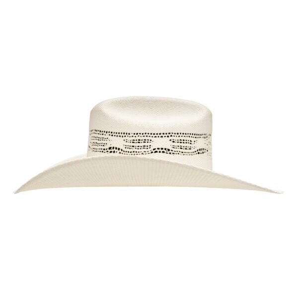 A profile look at the Resistol 7X Anders Natural Straw Cowboy Hat.