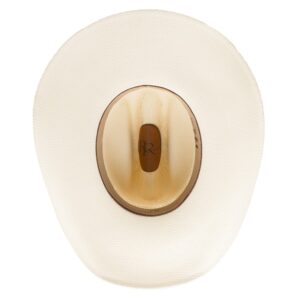 A shot of the underbrim on a Resistol 7X Anders Natural Straw Cowboy Hat.