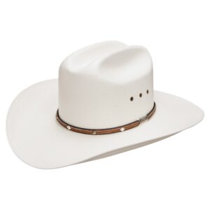 A 3/4 turned Stetson Angus 10X Straw Cowboy Hat.