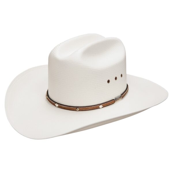 A 3/4 turned Stetson Angus 10X Straw Cowboy Hat.