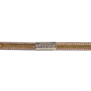 A closeup look at the hatband on a Stetson Angus 10X Straw Cowboy Hat.