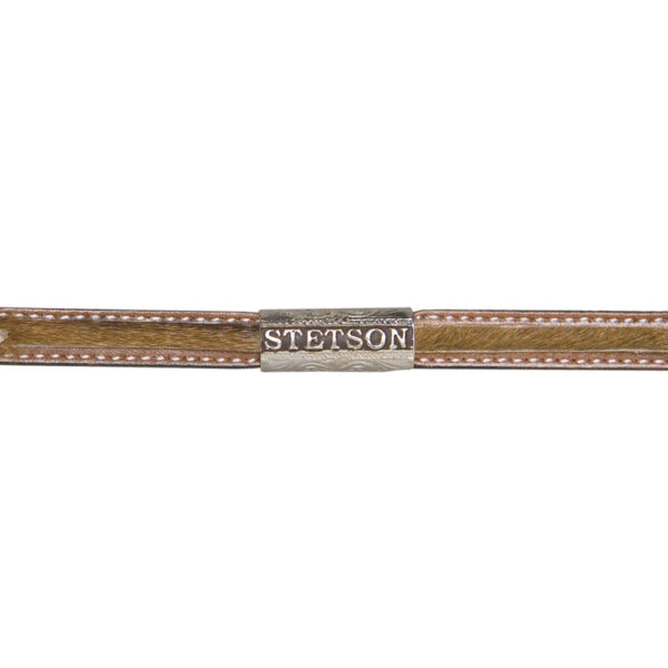A closeup look at the hatband on a Stetson Angus 10X Straw Cowboy Hat.