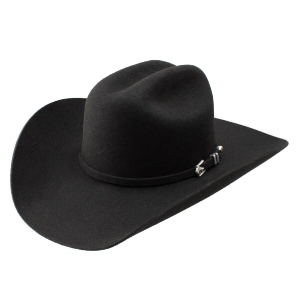 A 3/4 turned Stetson Apache 4X Black Cowboy Hat.