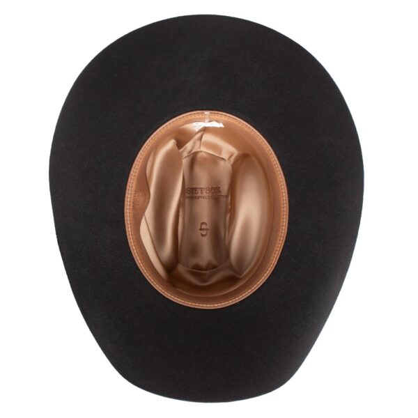 A shot of the underbrim on a Stetson Apache 4X Black Cowboy Hat.
