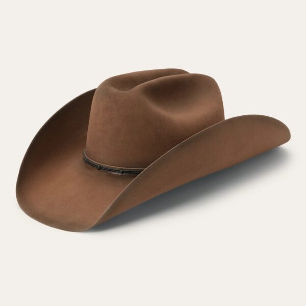 A 3/4 turned Stetson Boss of the Plains 6X Assorted Brown Cowboy Hat.