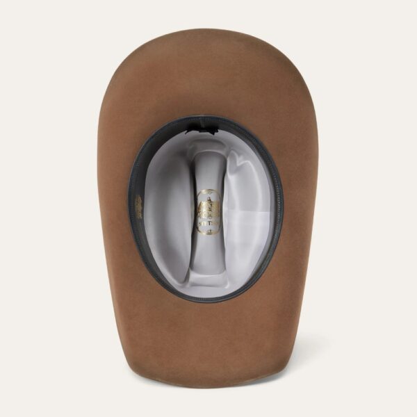 A shot of the underbrim on a Stetson Boss of the Plains 6X Assorted Brown Cowboy Hat.
