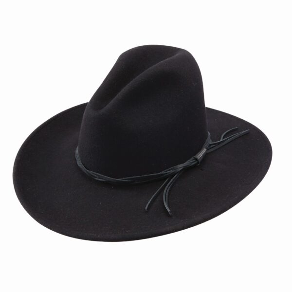 A 3/4 turned Stetson Gus Crushable Black Outdoor Western Hat.