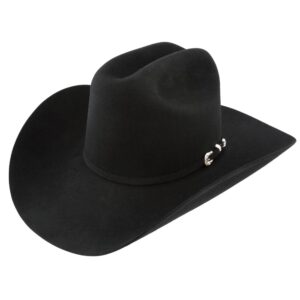 A 3/4 turned Stetson Lariat 5X Black Cowboy Hat.