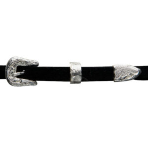 A closeup look at the hatband on a Stetson Lariat 5X Black Cowboy Hat.