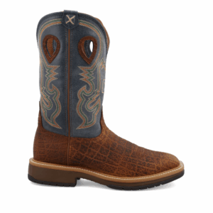A right profile facing Twisted X Men's 12" Distressed Saddle and Peacock Horseman Western Boot.