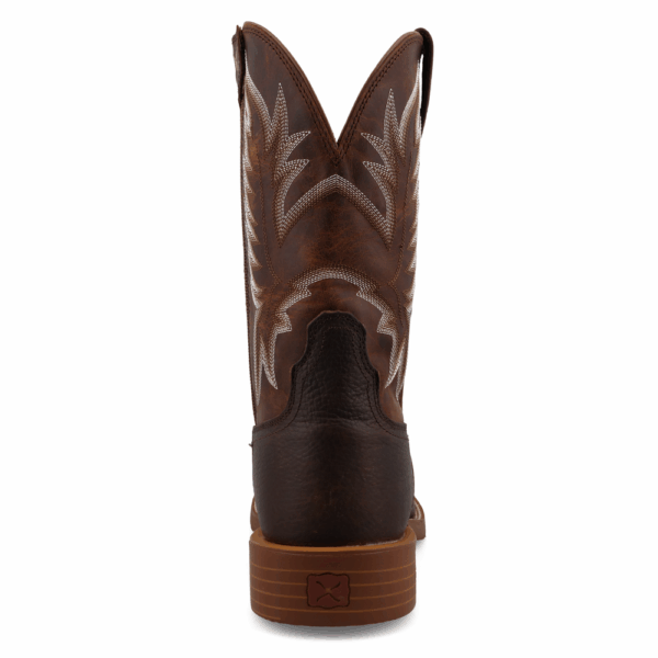 A look at the back and heel of a Twisted X Men's 11" Tobacco Brown and Adobe Tech X Western Boot.