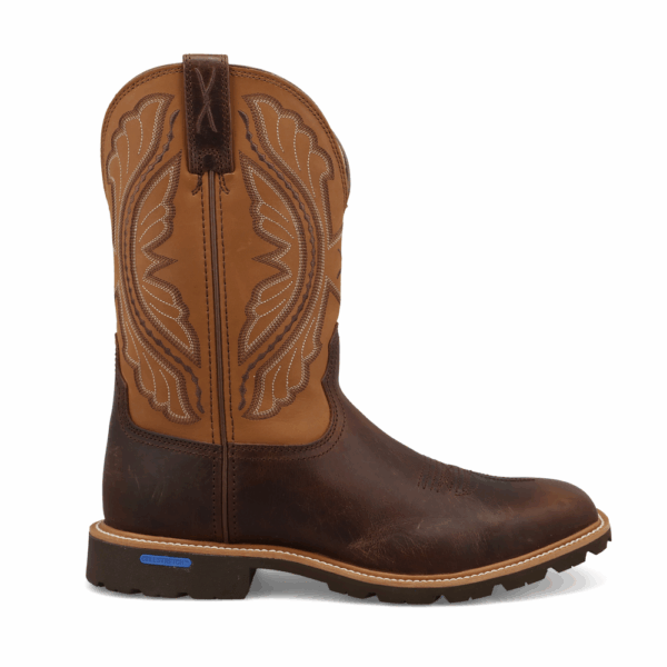 A right profile facing Twisted X Men's 11" Tortoise Shell and Adobe Tech X Western Boot.