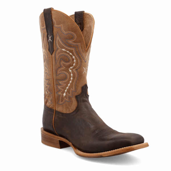 A 3/4 turned Twisted X Men's 12" Chocolate and Light Tan Rancher Western Boot.