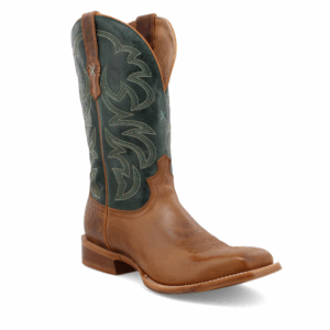 A 3/4 turned Twisted X Men's 12" Light Tan and Teal Rancher Western Boot.