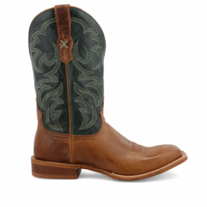 A right profile facing Twisted X Men's 12" Light Tan and Teal Rancher Western Boot.