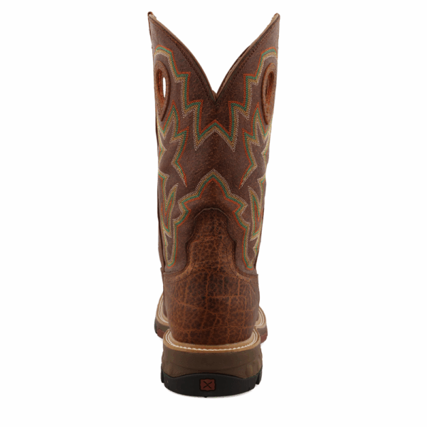 A look at the back and heel of a Twisted X Men's 12" Tan Nano Composite Toe Western Work Boot.