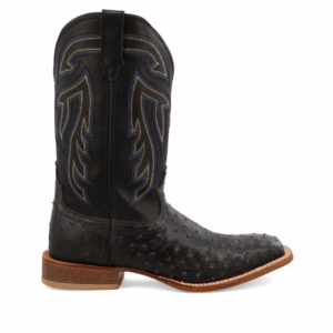 A right profile facing Twisted X Men's Black Ruff Stock Full Quill Ostrich Western Boot.